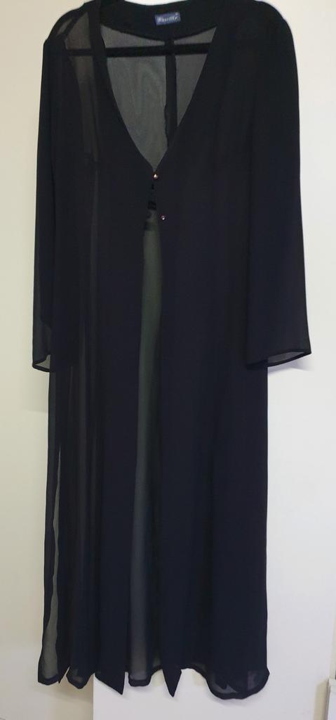 Elegante Zwarte Lange Chiffon Vest/Kimono, Zwart, Ophalen, Maat 38/40 (M), Onbekend
