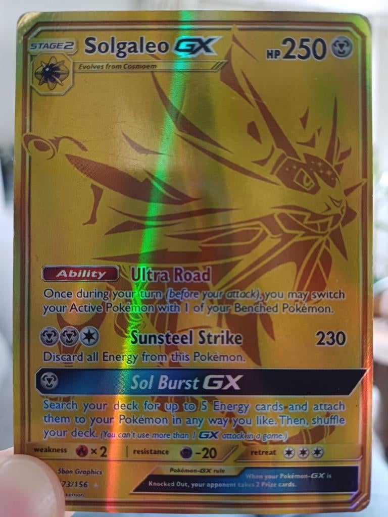 Solgaleo GX Pokémon Kaart - Full Art Foil, Ophalen of Verzenden, Zo goed als nieuw, Losse kaart, Foil
