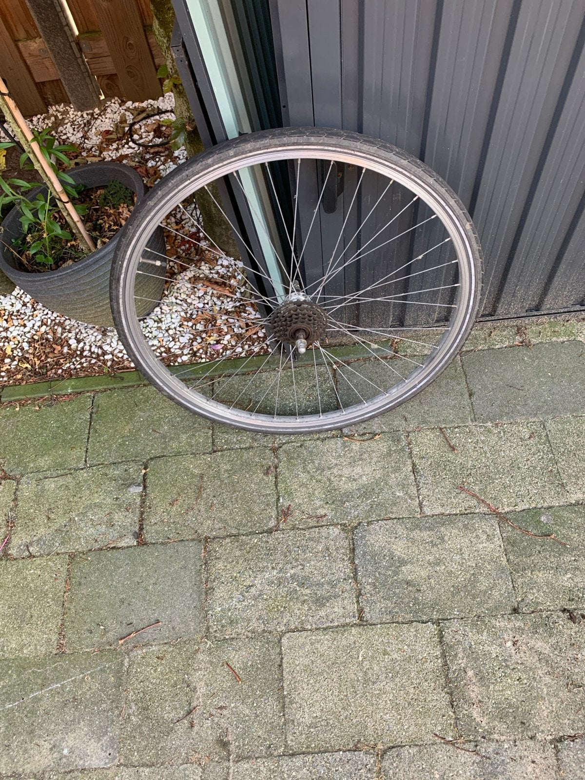 Gebruikt fietswiel met band en cassette, Gebruikt, Aluminium, Stadsfiets, Ophalen