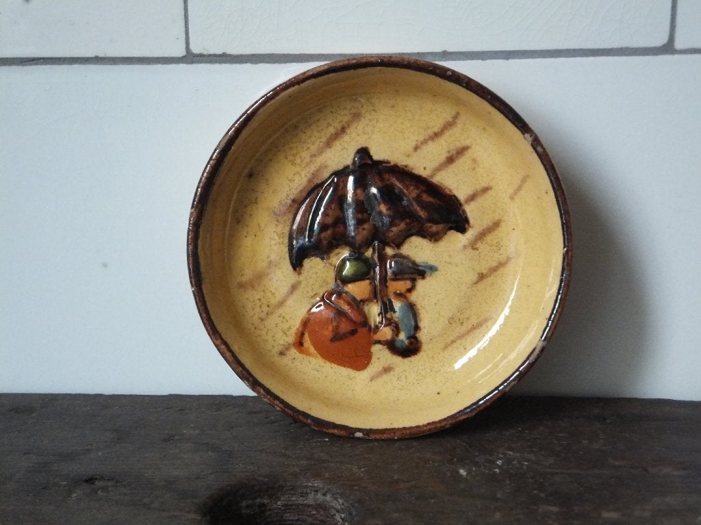 vintage bordje, schaaltje, samen onder paraplu, voor je lief, Antiek en Kunst, Ophalen
