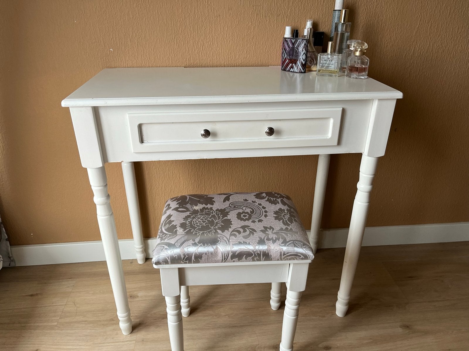 Witte kaptafel met krukje en spiegel, Ophalen, Gebruikt, 50 tot 100 cm, Minder dan 100 cm