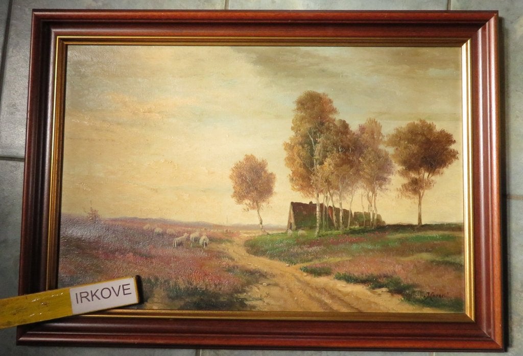 SCHAPEN HEIDE BIJ STAL * OLIEVERF OP LINNEN * In Lijst *, Antiek en Kunst, Kunst | Schilderijen | Klassiek, Doek, Ophalen of Verzenden
