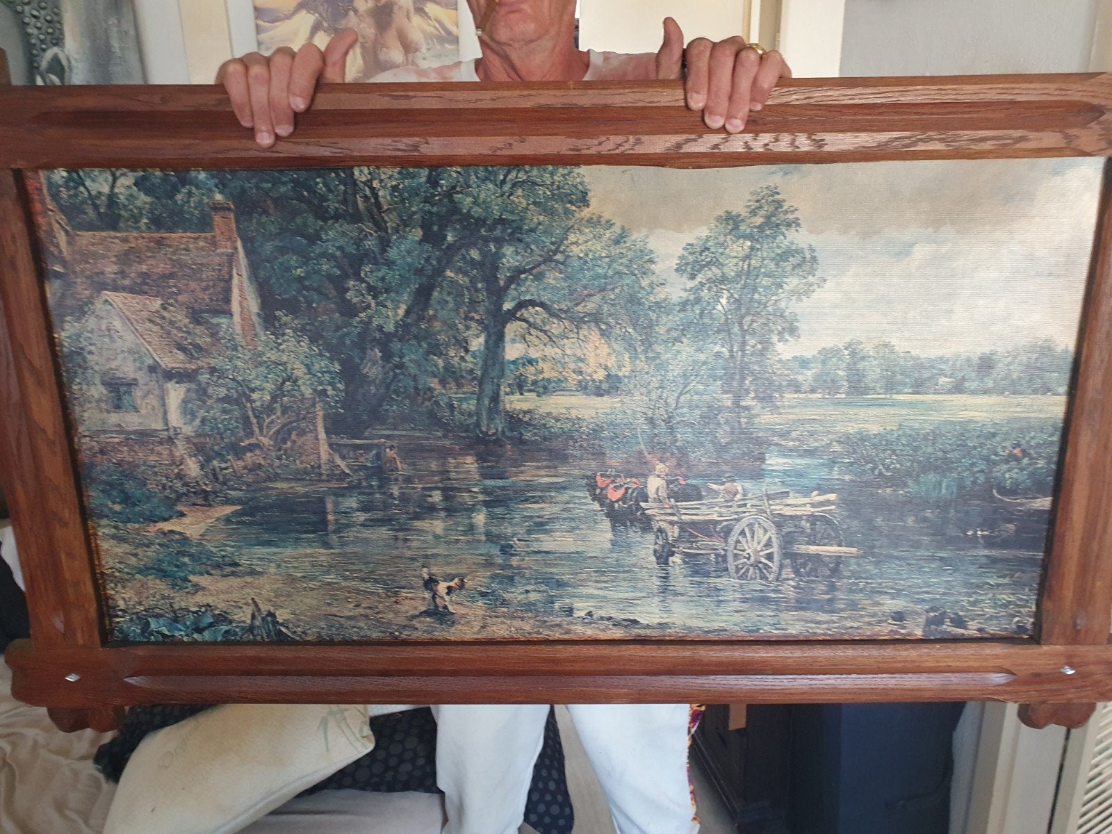 Klassiek Landschap Schilderij met Boerderij en Water, Ophalen of Verzenden