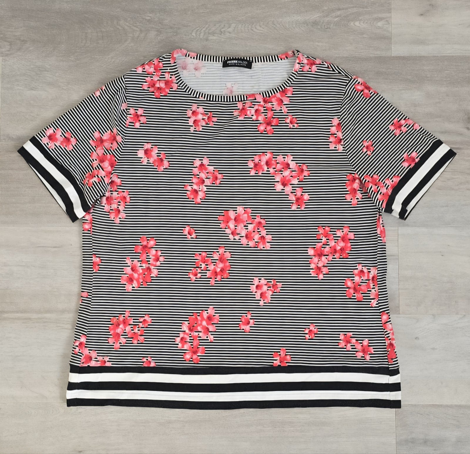 Frank Walder shirt met bloemenprint en strepen, maat 46, Zwart, Maat 46/48 (XL) of groter, Ophalen of Verzenden, Zo goed als nieuw