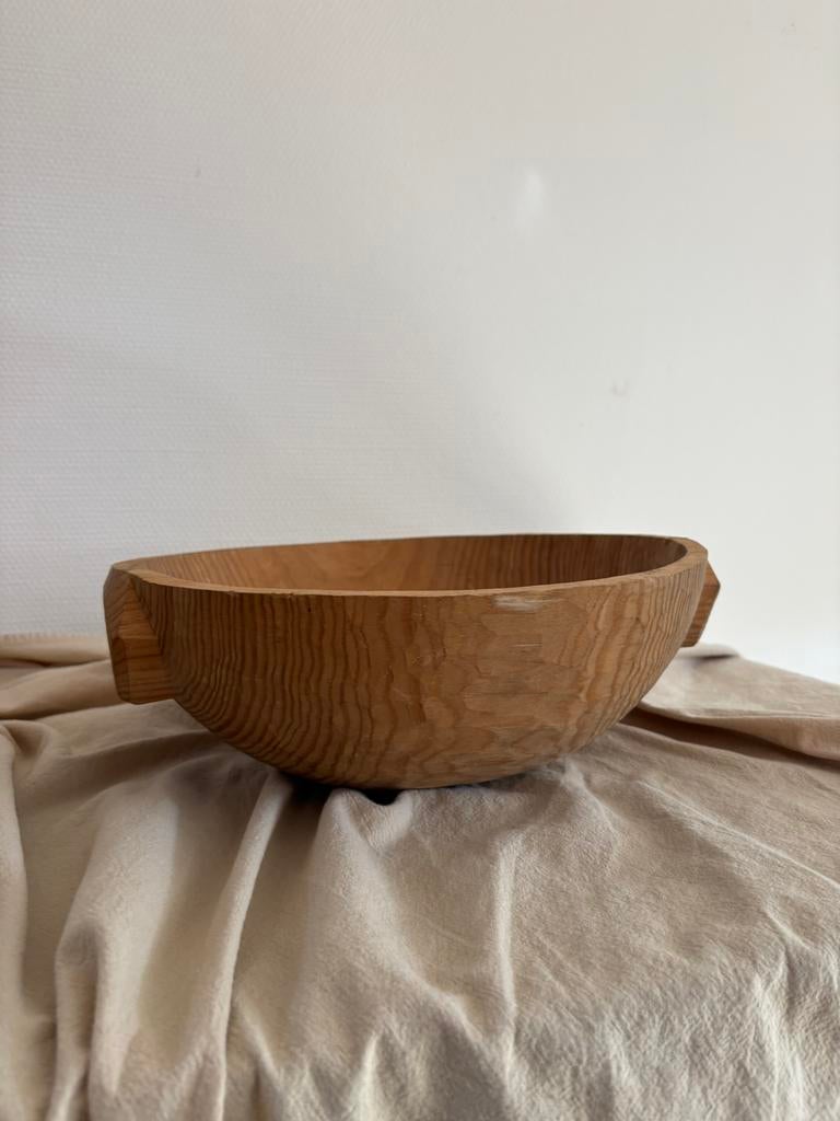 Vintage houten schaal met robuuste grepen d31cm, Huis en Inrichting, Woonaccessoires | Schalen en Manden, Schaal, Rond, Ophalen of Verzenden