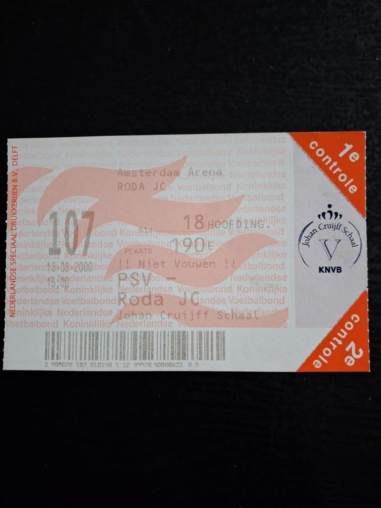 Ticket PSV - Roda JC Johan Cruijff Schaal 13-08-2000., Ophalen of Verzenden, Zo goed als nieuw, PSV, Overige typen
