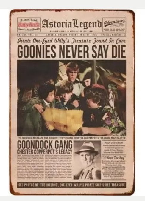 Vintage metalen bordje Goonies Never Say Die (30x20cm), Ophalen of Verzenden, Nieuw, Reclamebord