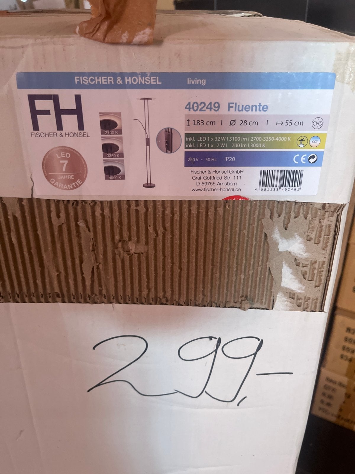 Fischer & Hönsel Fluenste LED Vloerlamp - Nieuw in doos, Nieuw, Overige fittingen, Ophalen of Verzenden, Metaal