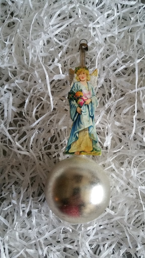 antieke kerstbal nr 374 model bal lange hals engel prent, Diversen, Kerst, Ophalen of Verzenden, Gebruikt