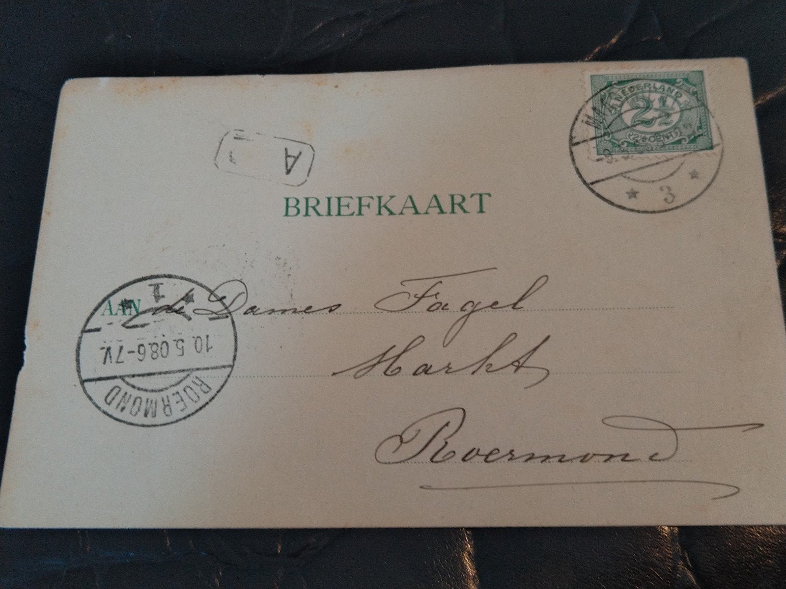 Oude briefkaart Maastricht-Roermond 9 mei 1908, Verzamelen, Ophalen of Verzenden, Voor 1920, Gelopen, Limburg