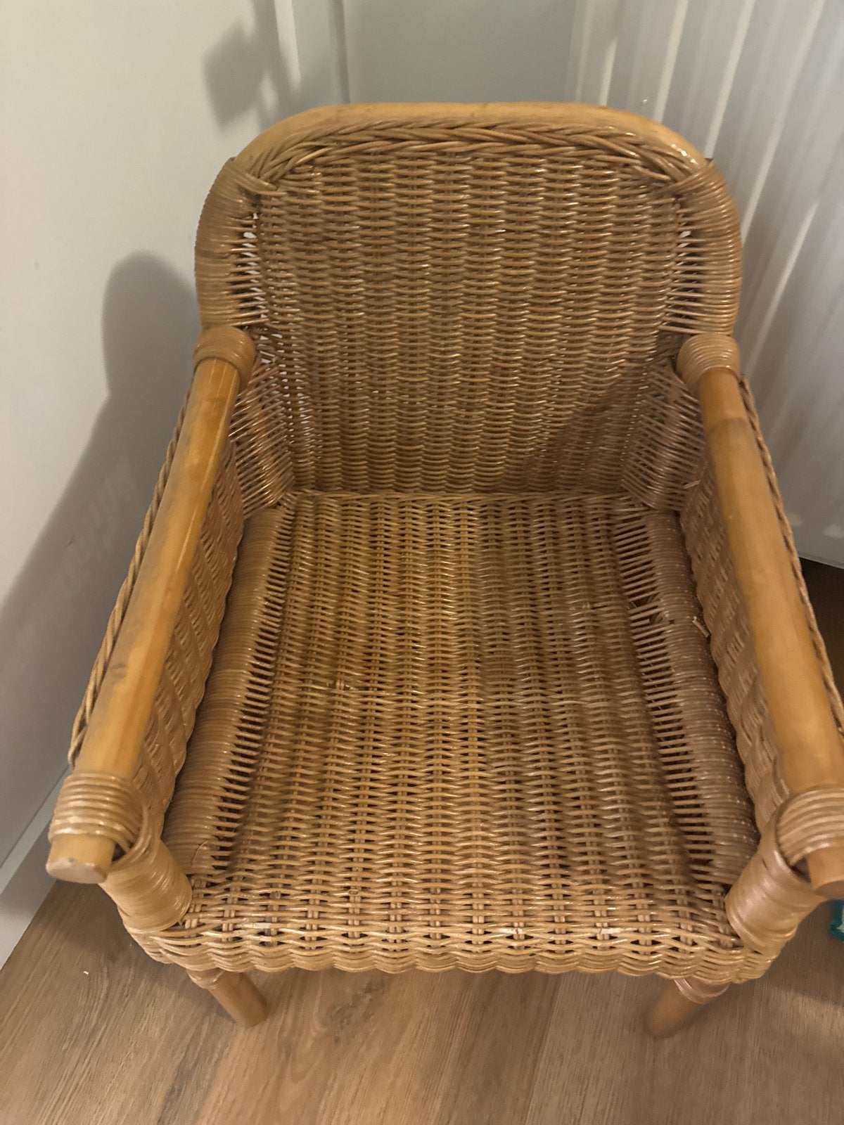 Rotan stoel - Vintage rieten fauteuil, Huis en Inrichting, Gebruikt, Bruin, Riet of Rotan, Ophalen of Verzenden