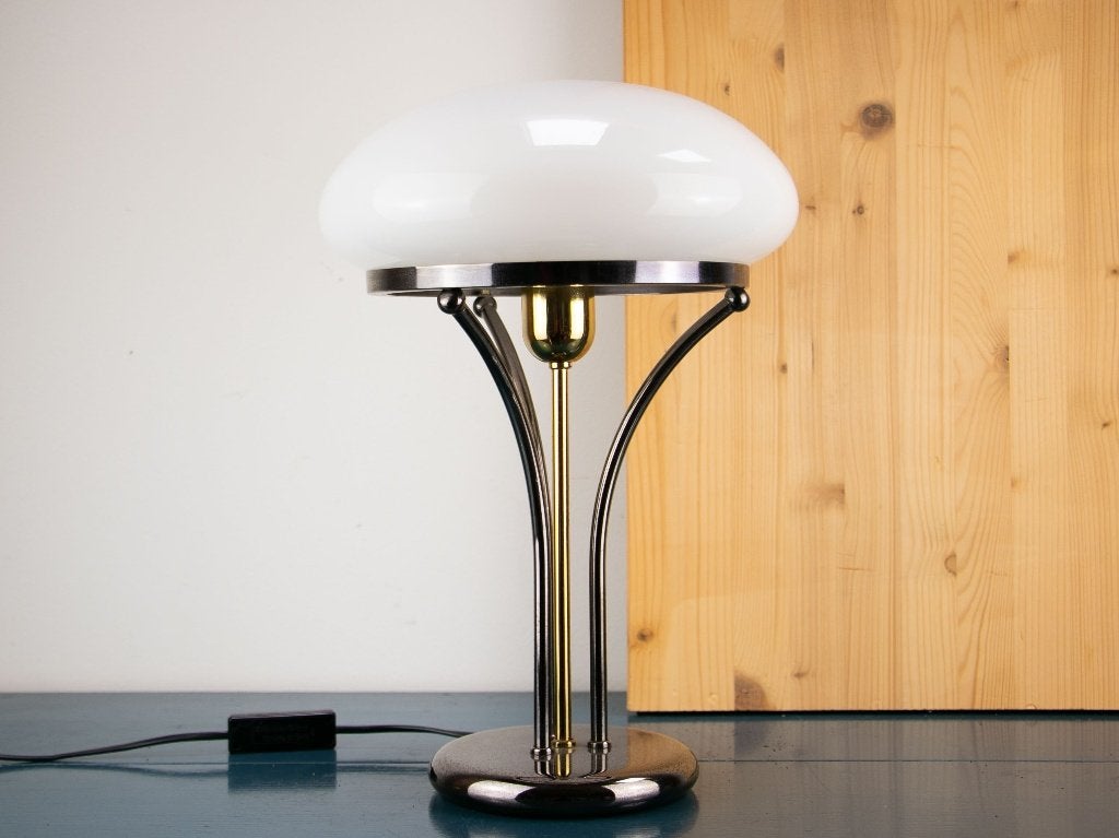 Vintage mushroom lamp jaren 80, opaline glas, Ophalen of Verzenden, Glas, Paddenstoellamp, Art deco