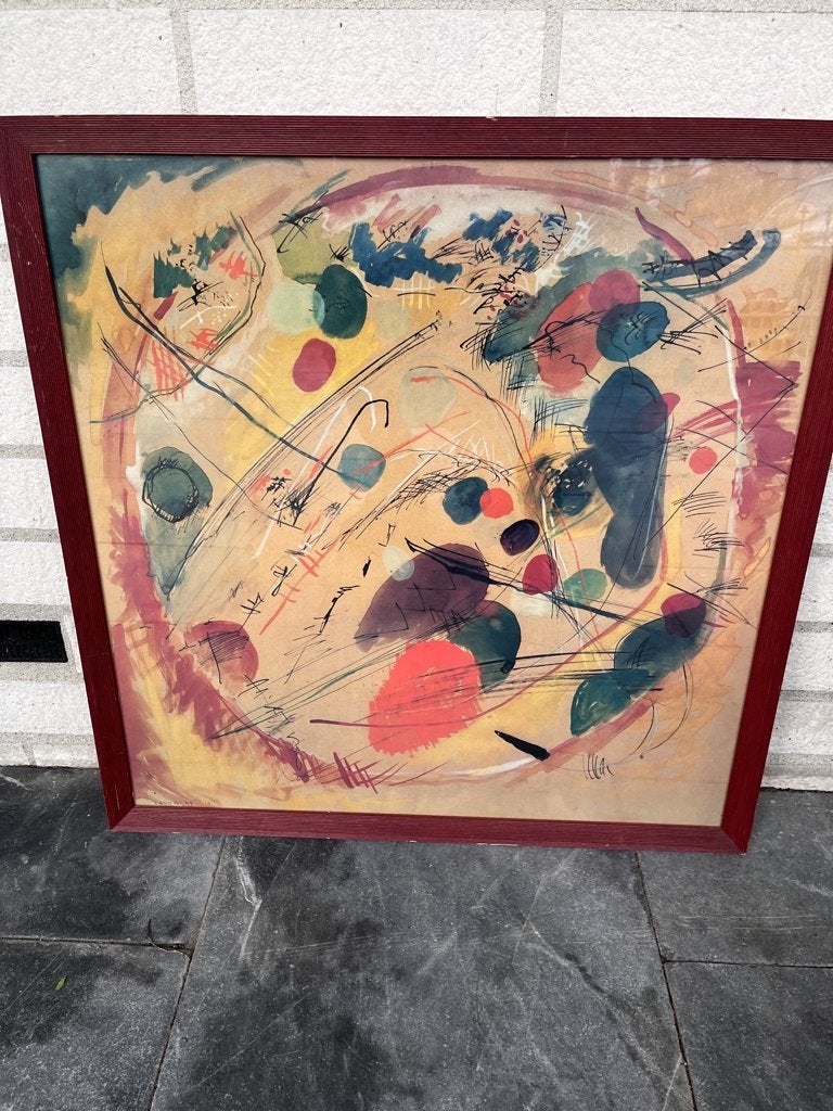 KANDINSKY schilderij (aquarel) - ingelijst 62 x 62 cm, Ophalen, Abstract, Aquarel, Papier/karton