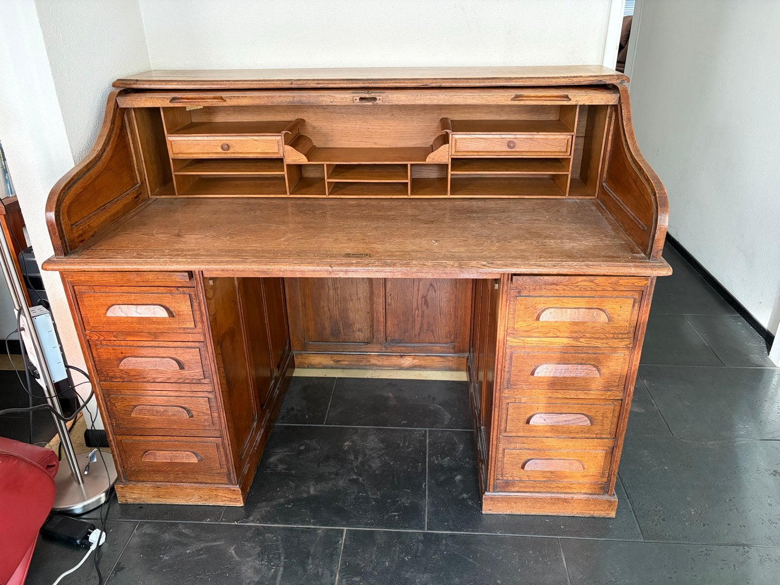 Antiek Eiken Roltop Bureau - Klassiek en Functioneel, Ophalen of Verzenden