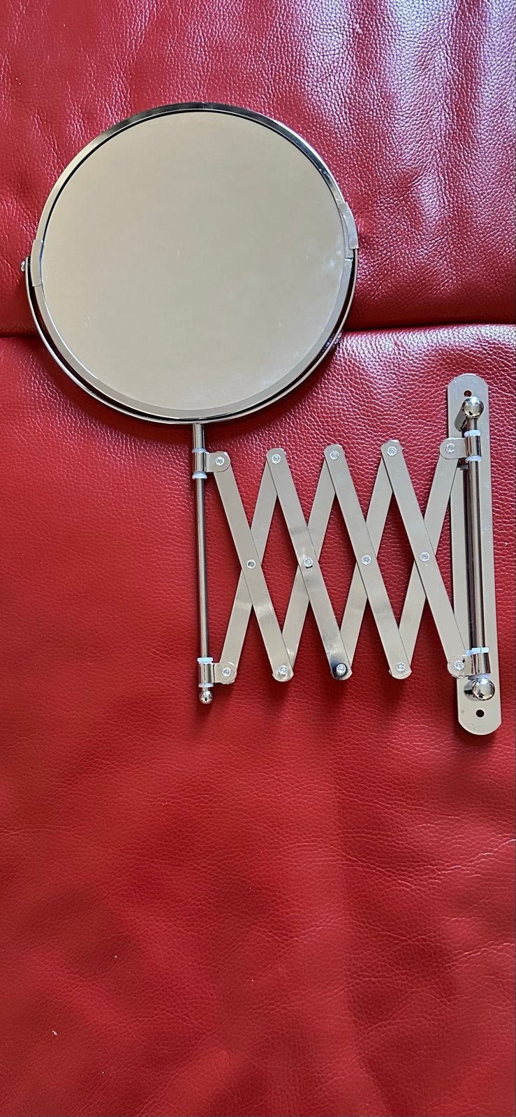 Uitschuifbare make-up spiegel met vergrootglas, Minder dan 50 cm, Rond, Ophalen of Verzenden, Zo goed als nieuw