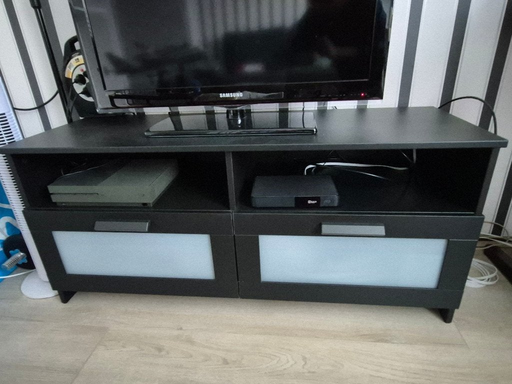 Zwart tv-meubel met lades en opbergvakken, Huis en Inrichting, Gebruikt, 100 tot 150 cm, Ophalen of Verzenden, Minder dan 100 cm