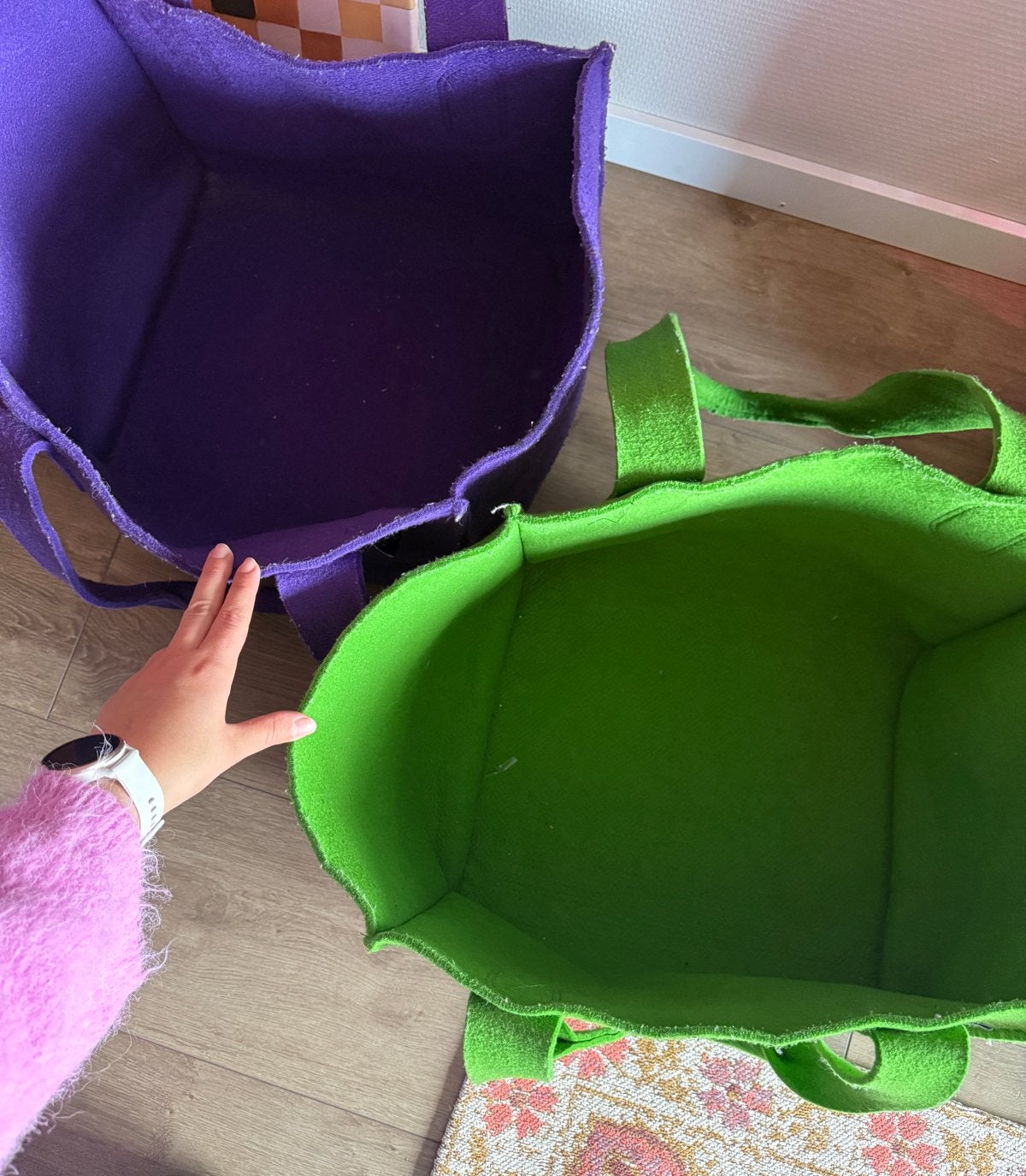 Set van 2 vilten shoppers - paars en groen, Ophalen, Zo goed als nieuw, Paars, Shopper