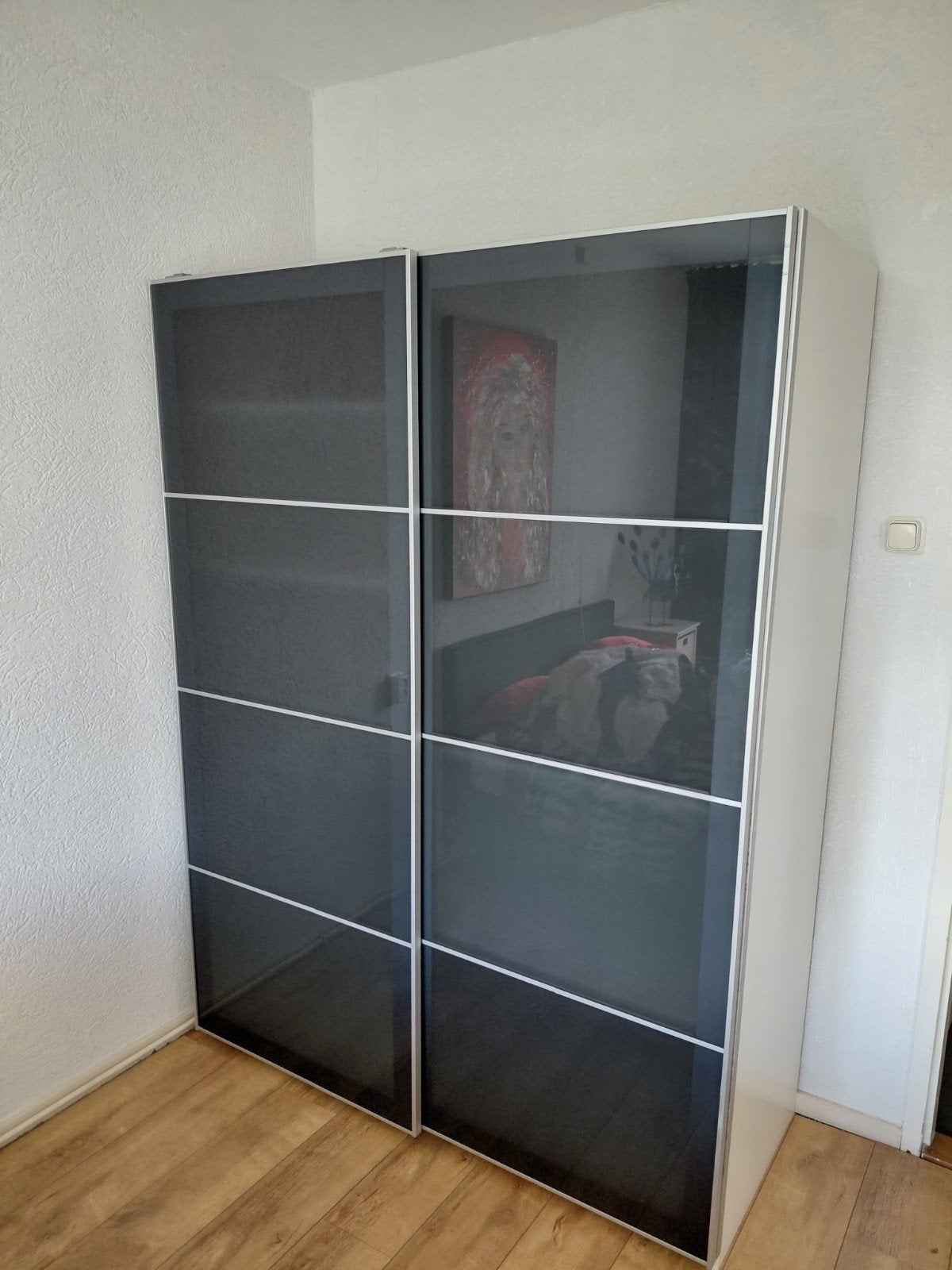Ikea kledingkast met 2 glas schuifdeuren, Huis en Inrichting, Kasten | Kledingkasten, Ophalen, Gebruikt, 100 tot 150 cm, 200 cm of meer