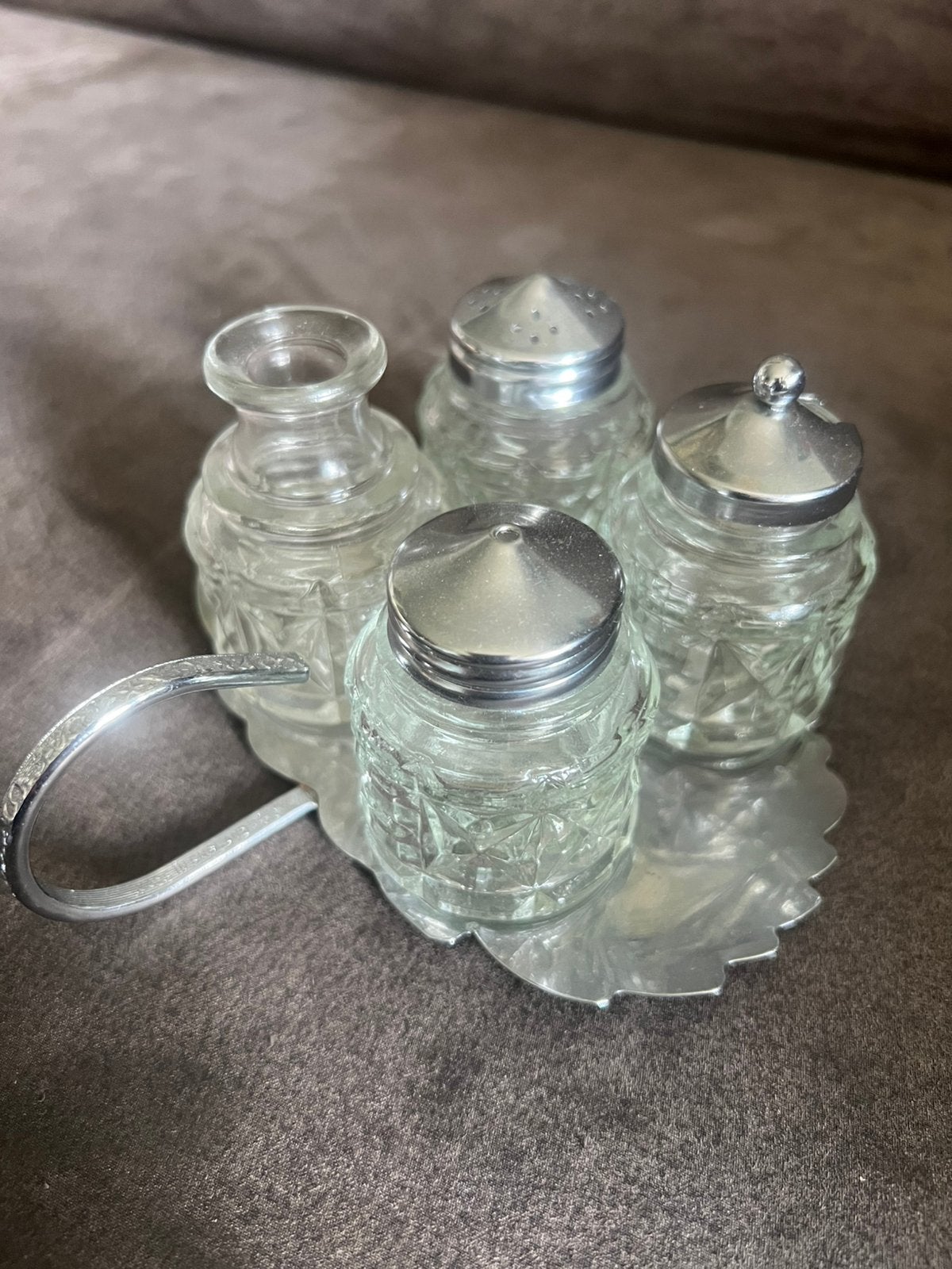 Vintage Verchroomd/verzilverd Cruetset., Overige typen, Ophalen of Verzenden, Zo goed als nieuw, Overige materialen