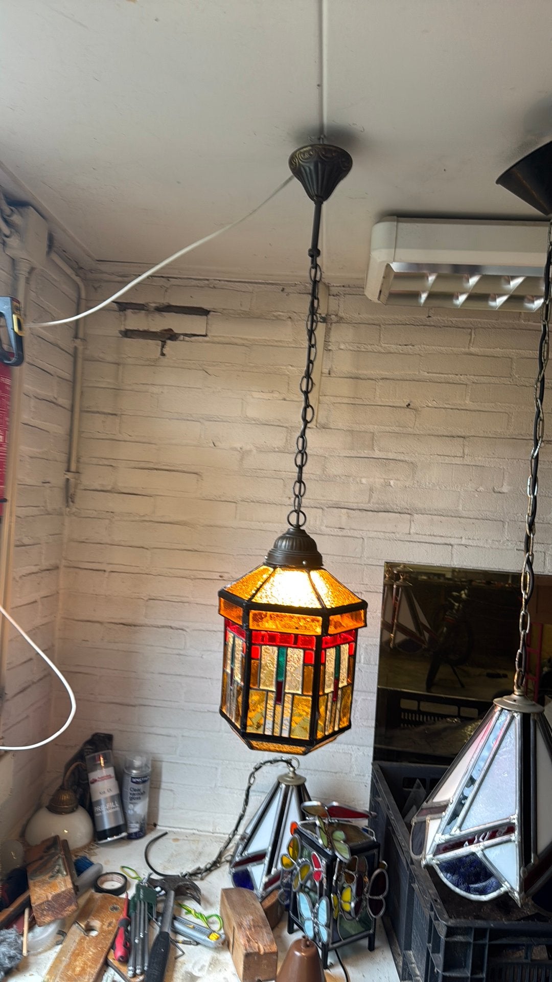 Zeer fraaie antieke amsterdamse school glas in lood lamp, Antiek en Kunst, Ophalen of Verzenden