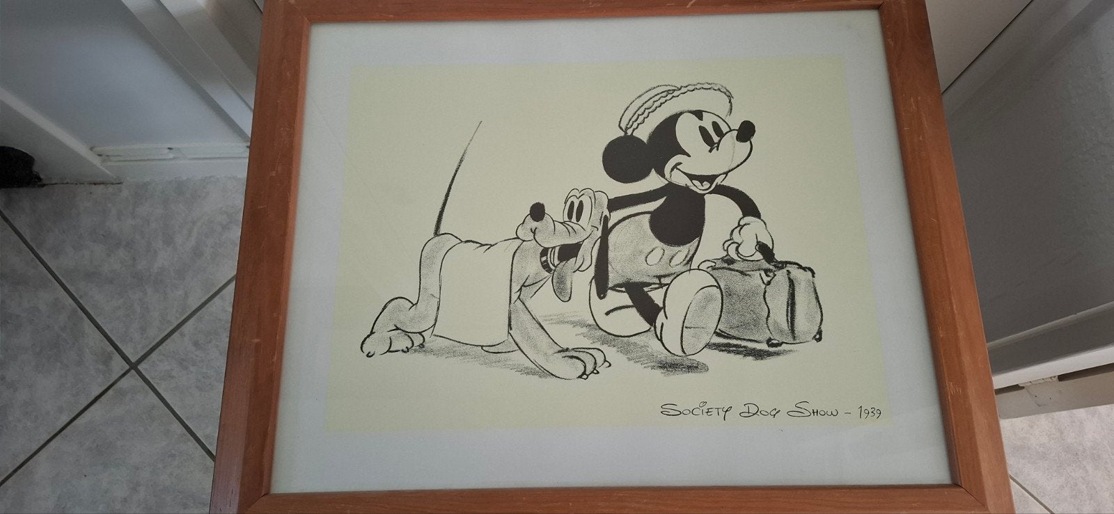 Vintage Mickey Mouse en Pluto ingelijste prints, Ophalen, Print, Print/reproductie, Ingelijst