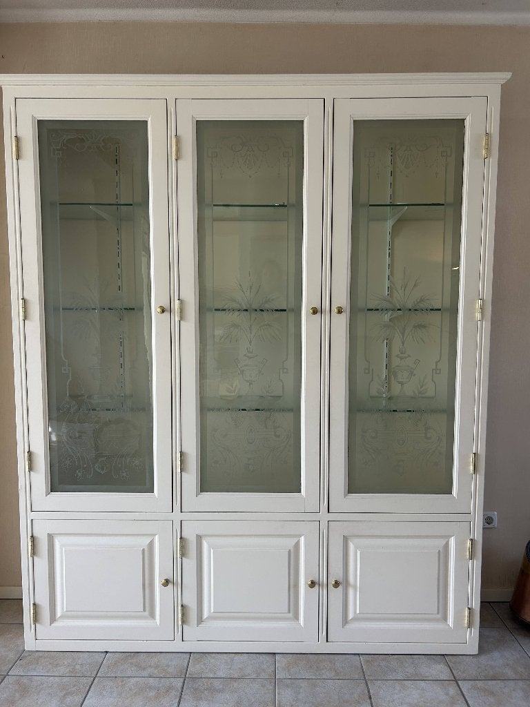 Vitrinekast met Geëtst Glas, Huis en Inrichting, Ophalen, 200 cm of meer, Overige houtsoorten, 25 tot 50 cm