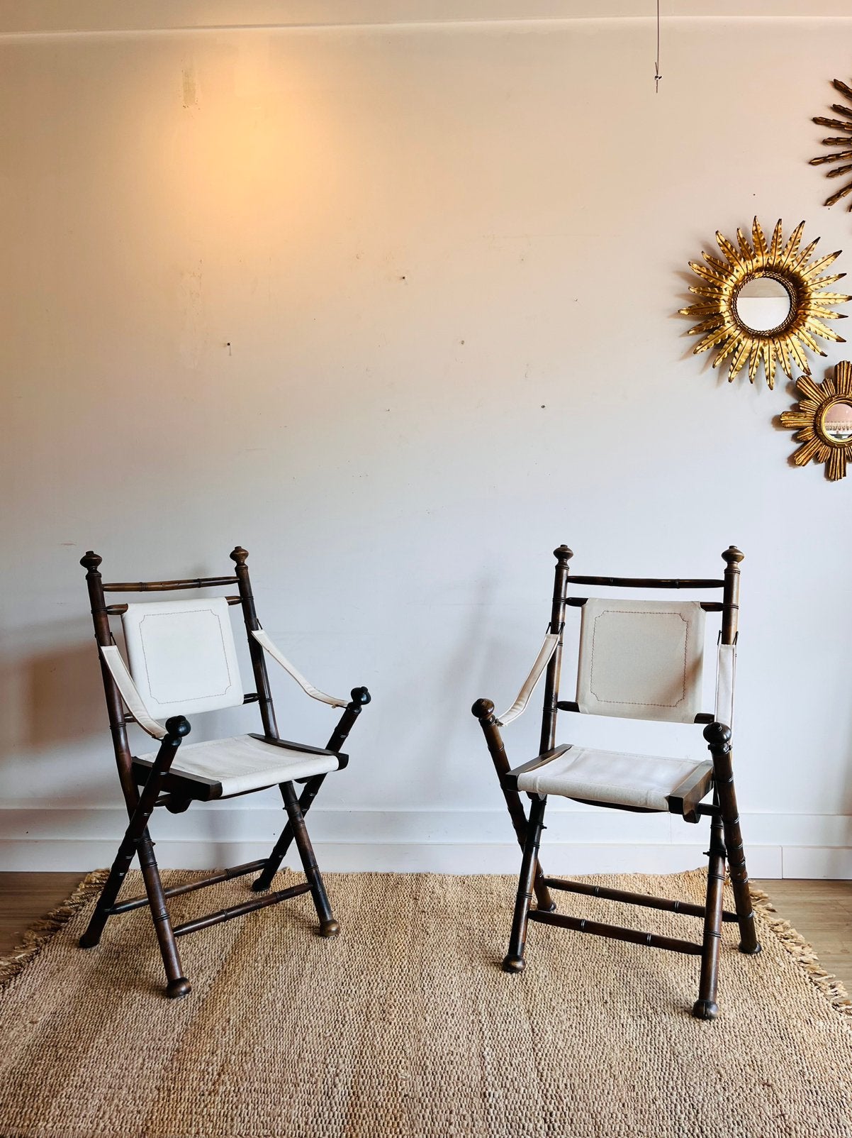2 vintage campagne stoelen faux bamboo | jaren 70/80, Ophalen, Zo goed als nieuw