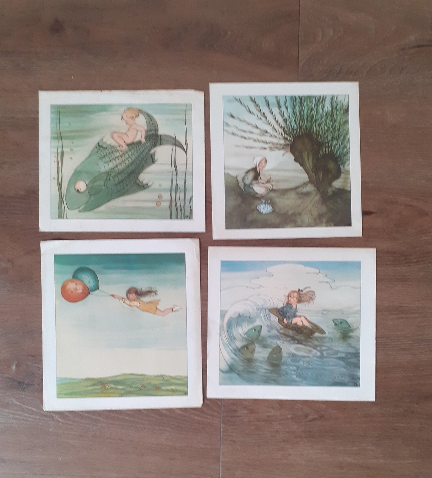 Set van 7 oude kinderprenten/illustraties, Ophalen of Verzenden