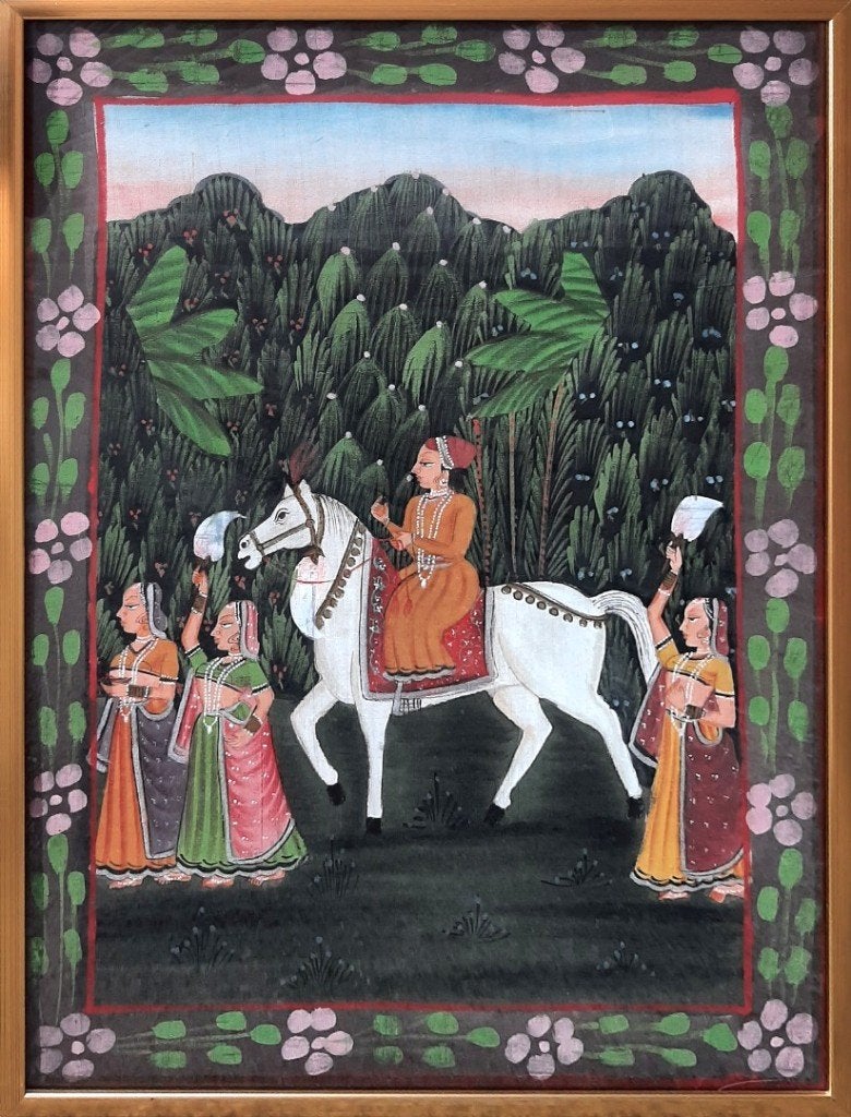 Aziatisch schilderij op linnen met vrouwen in India., Antiek en Kunst, Kunst | Niet-Westerse kunst, India, Ophalen of Verzenden