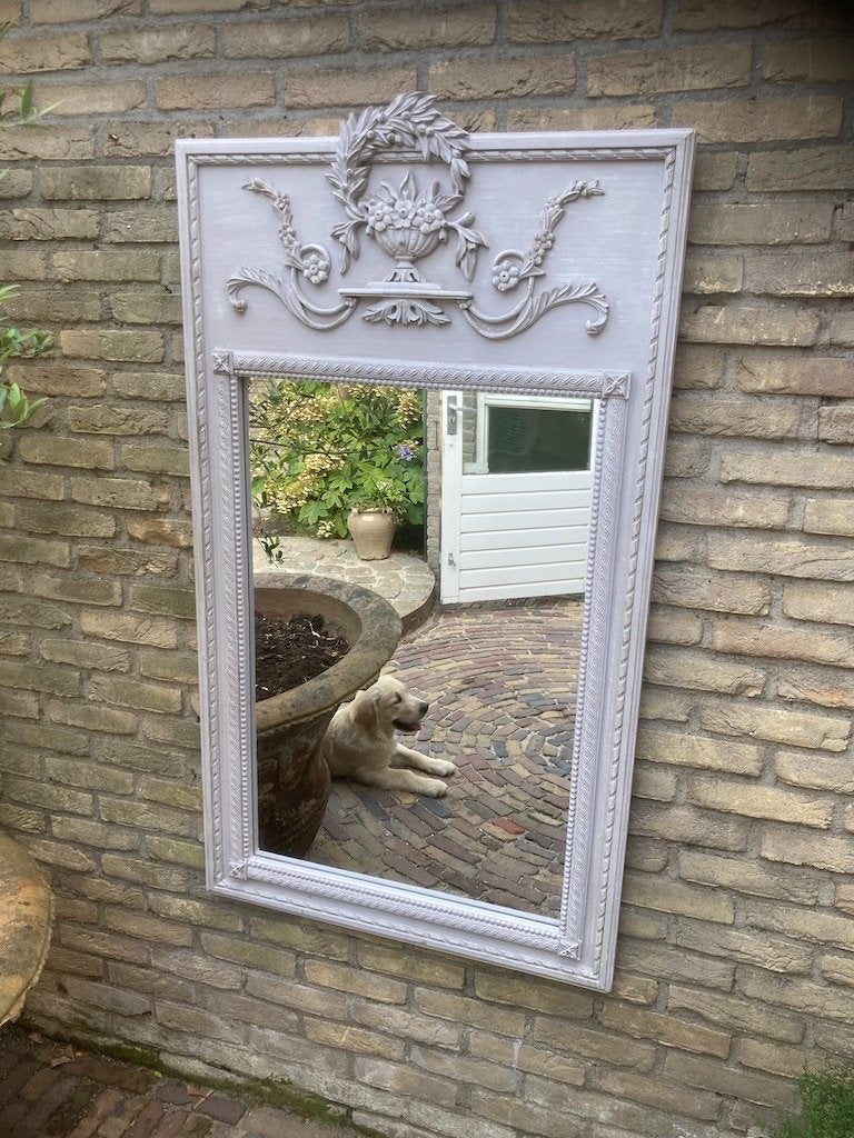 Antieke Spiegel met zeer fraaie Kuif, Ophalen, Rechthoekig, 50 tot 100 cm, 100 tot 150 cm