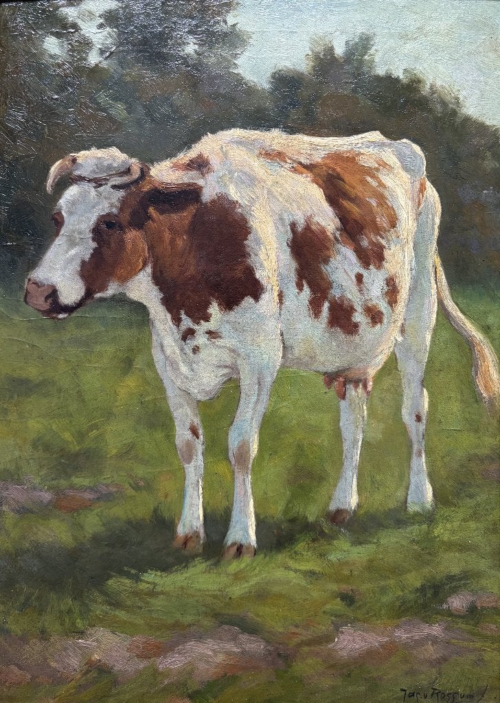 Jacob van Rossum (1881-1963)  - Koe in weiland, Antiek en Kunst, Overige ondergronden, Dieren, Ophalen of Verzenden, Olieverf