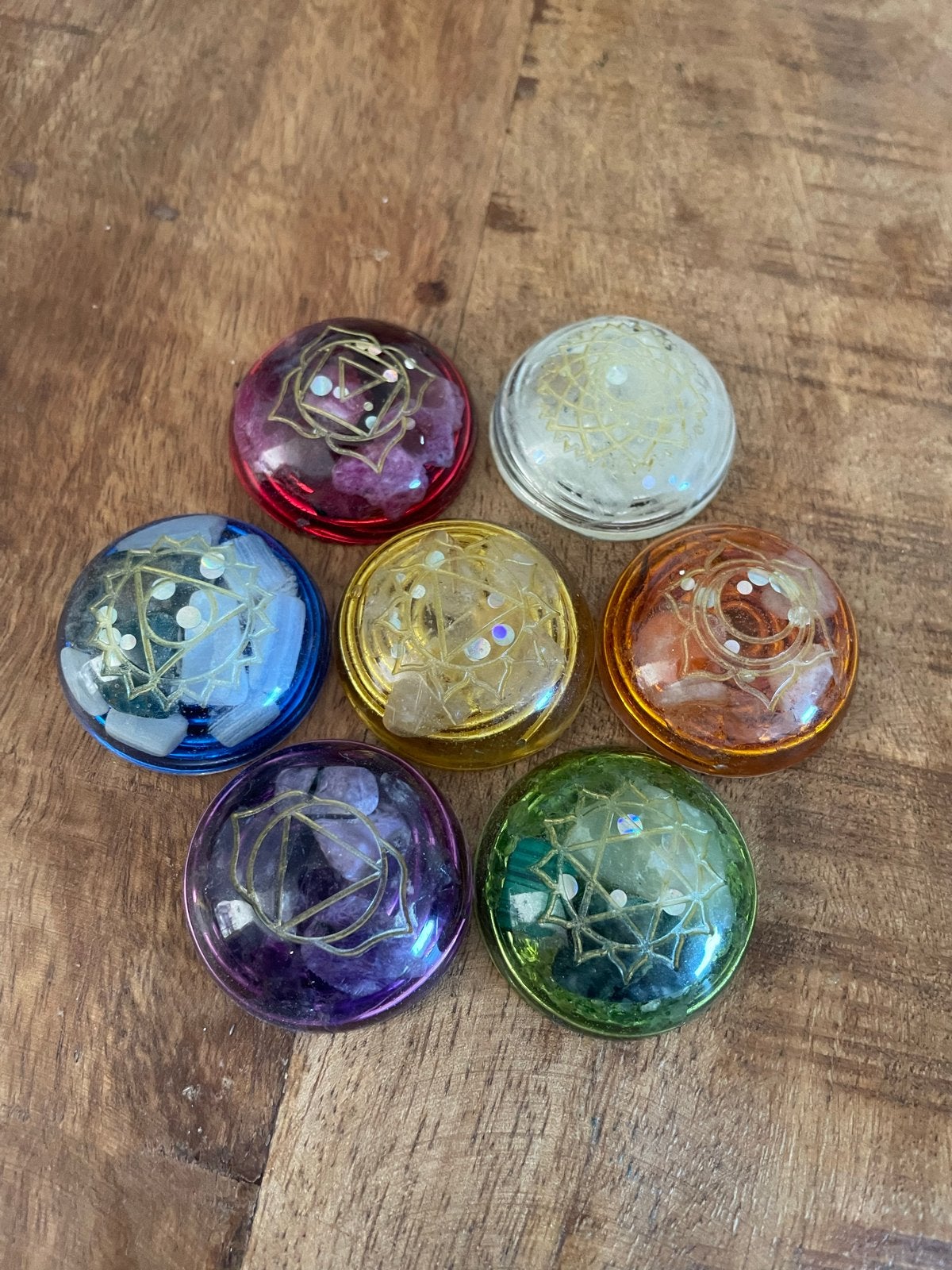 Set van 7 Chakra Orgonite Schijven, Ophalen, Zo goed als nieuw