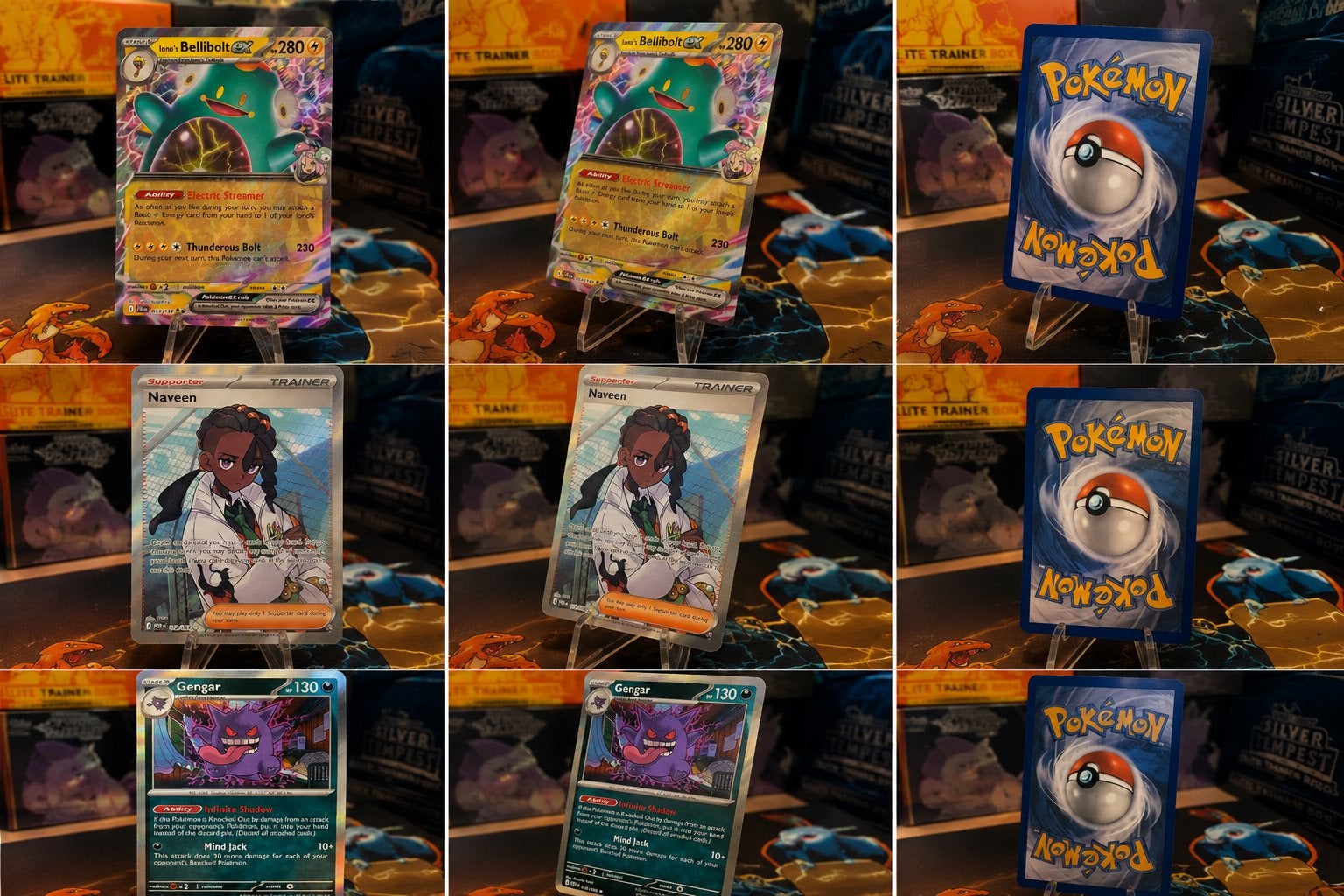 Pokémon Kaarten: Lono's Bellibolt ex, Gengar RH, Naveen FA, Ophalen of Verzenden, Nieuw, Meerdere kaarten, Foil