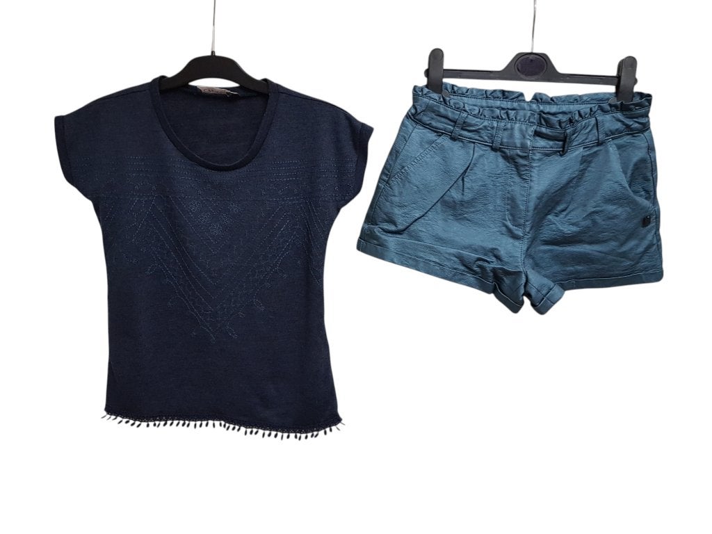 Mooie gebreide GEISHA top met borduur donkerblauw maat 140., Geisha, Zo goed als nieuw, Shirt of Longsleeve, Verzenden