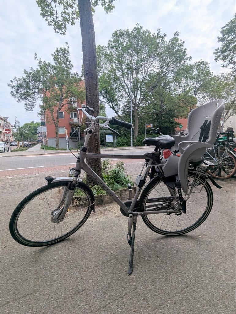 Gazelle Paris Plus herenfiets met kinderzitje, Gebruikt, Versnellingen, Ophalen of Verzenden, 65 cm of meer