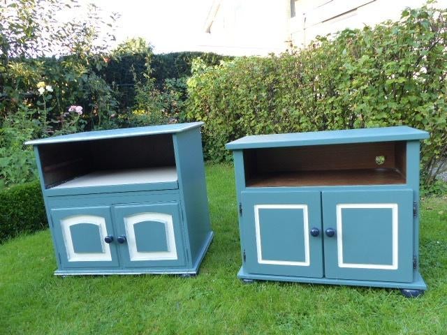 vintage eiken tv-kastje in oud Hollands groen kastje, Ophalen, 50 tot 100 cm, Zo goed als nieuw, Overige materialen