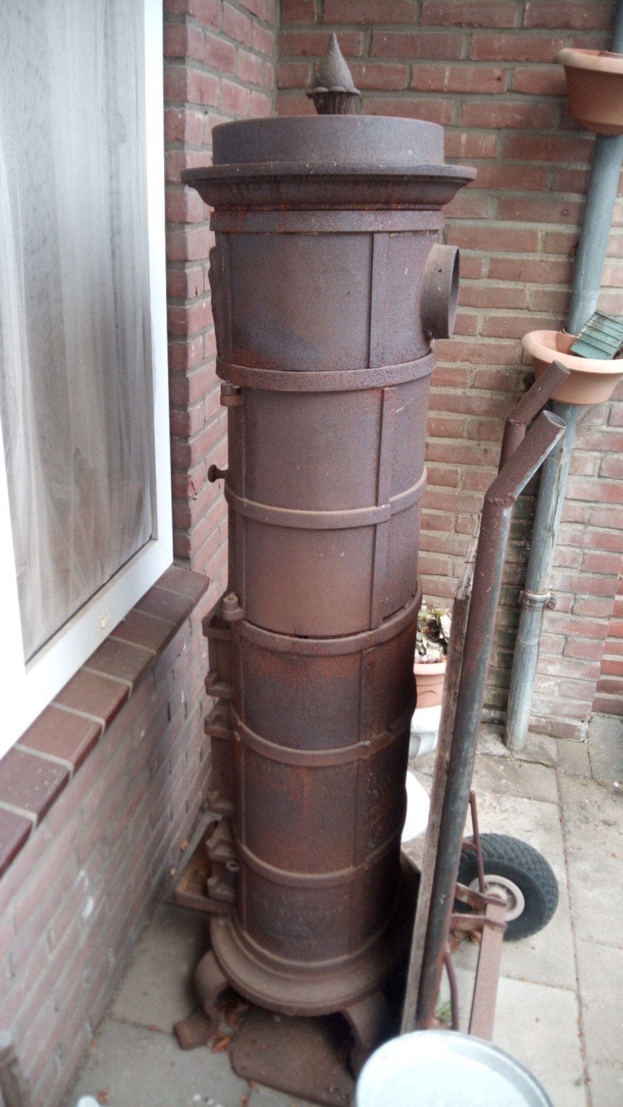 Antieke gietijzeren kachel, decoratief object, Huis en Inrichting, Kachels, Gebruikt, Vrijstaand, Houtkachel, Hout, Ophalen