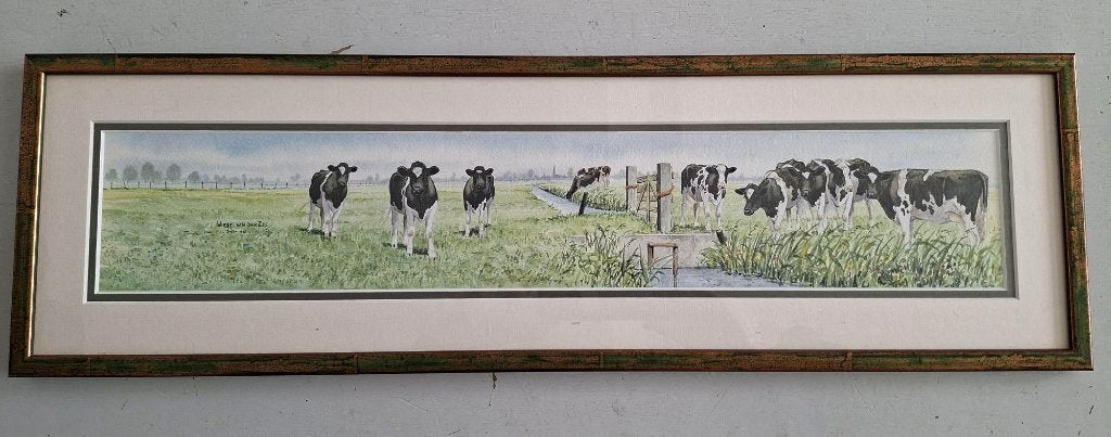 Wiebe van der Zee – ingelijste kunstprint koeien kunstwerk, Gesigneerd in de plaat, Ophalen of Verzenden, Dieren en Natuur, Giclee