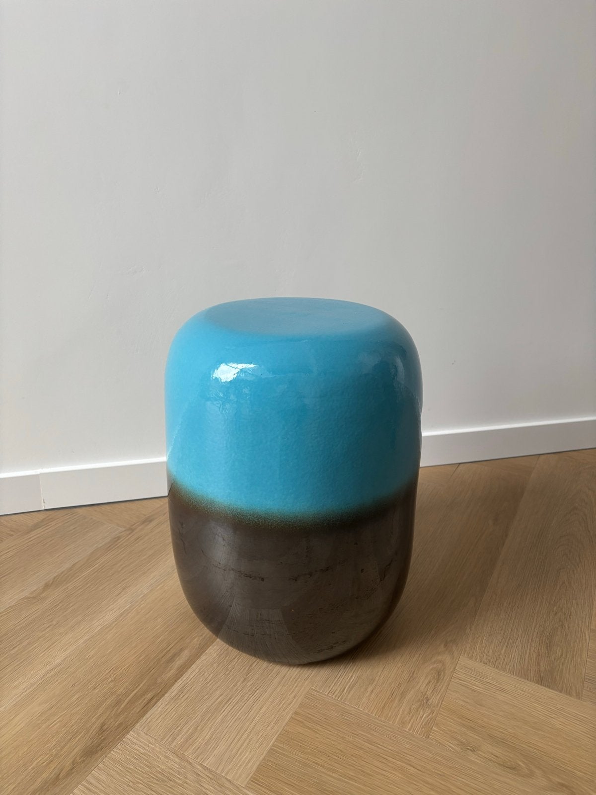 Keramische kruk/bijzettafel - Blauw/Bruin, Ophalen, Zo goed als nieuw, Overige materialen