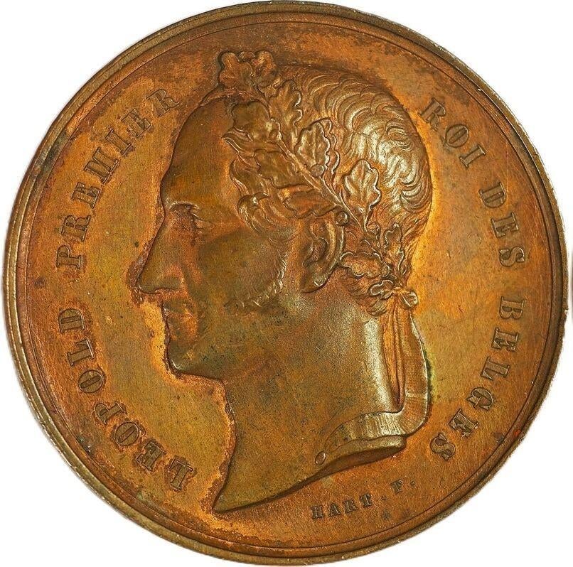 België penning 1851 Leopold I, Henegouwen Expo Hart VF+, Postzegels en Munten, Penningen en Medailles, Ophalen of Verzenden, Overige materialen