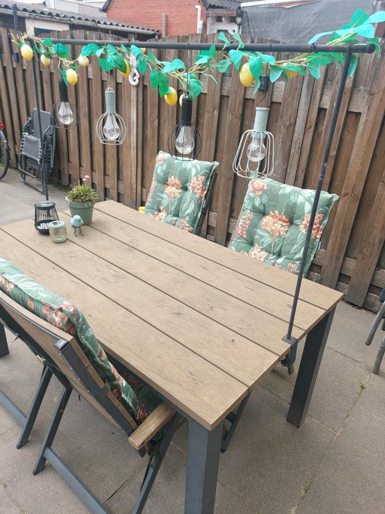 Tuinset met 4 verstelbare stoelen en kussens, Ophalen, 4 zitplaatsen, Gebruikt, Tuinset