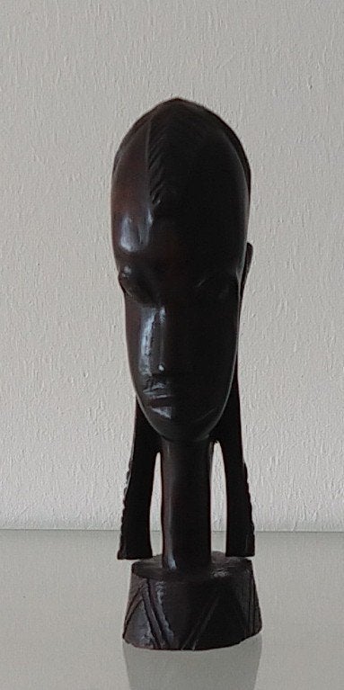houtsnijwerk hoofd vd vrouw Ebony, Kenia, volgnr 99, Minder dan 20 cm, Buste, Handgemaakt, Ophalen of Verzenden