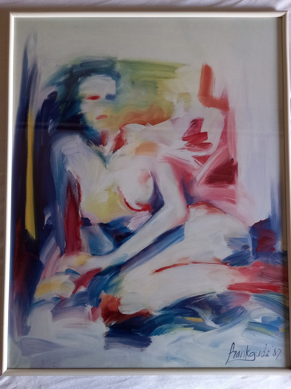 Fraaie prent van abstract naaktportret door Frank Gude 1987, Ophalen of Verzenden, Papier/karton, Achter glas, Abstract