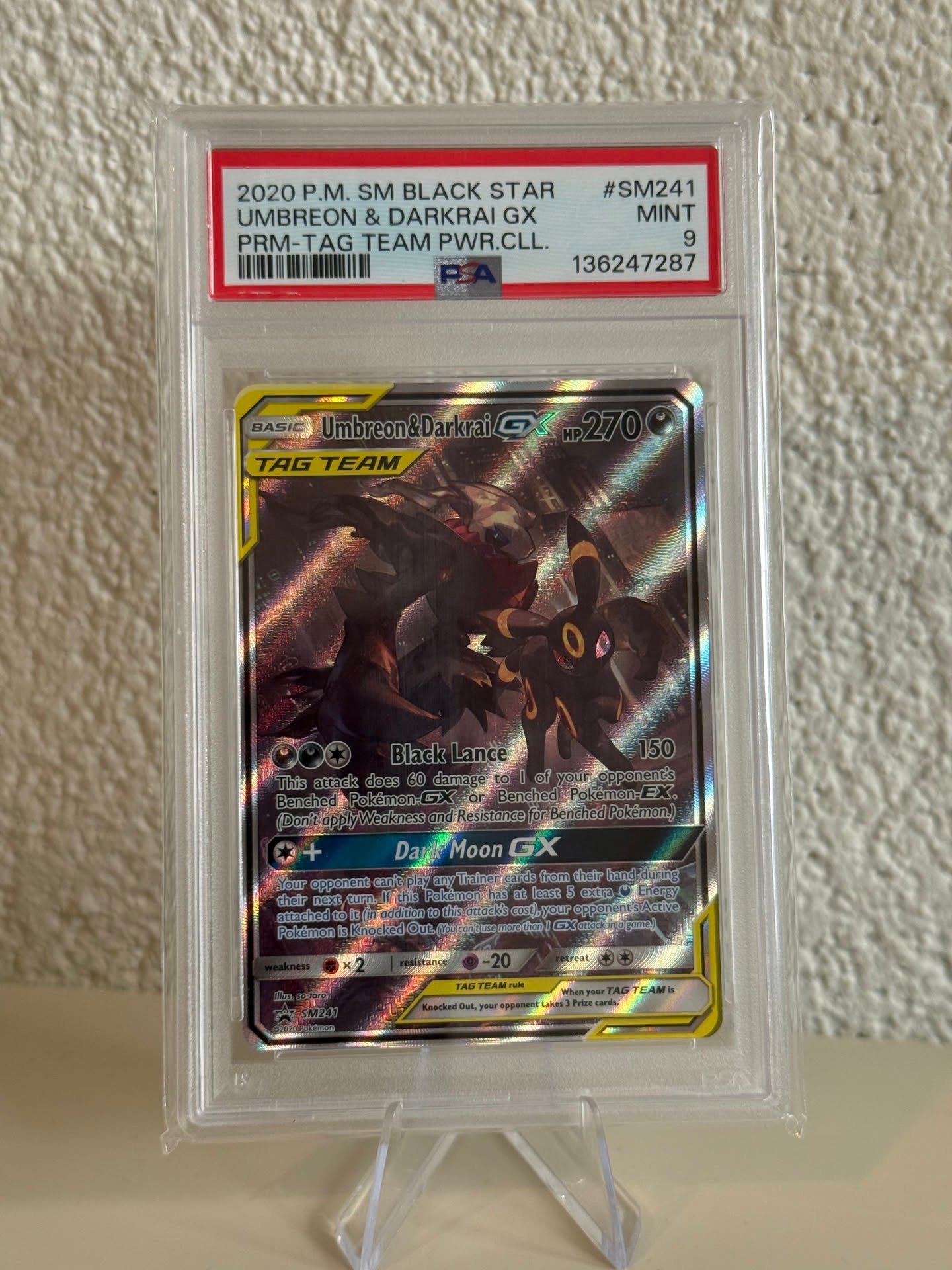 Pokemon | Umbreon & Darkrai Gx | PSA 9 | Sm241 | 136247287, Ophalen of Verzenden, Zo goed als nieuw, Losse kaart