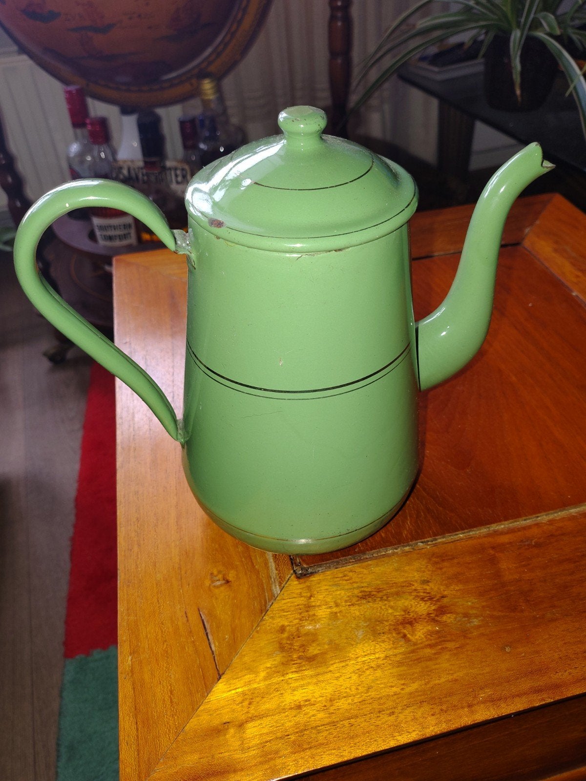 Vintage Groene Emaille Koffiepot - 20cm Hoog, Antiek en Kunst, Antiek | Emaille, Ophalen of Verzenden