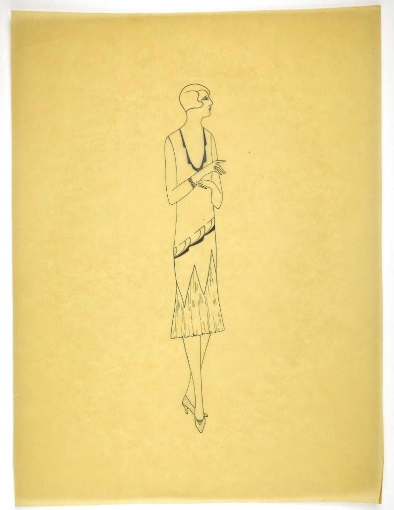 A309 Art Deco Modeontwerp Lijntekening (c. 40 x 29,5 cm), Antiek en Kunst, Kunst | Tekeningen en Foto's, Ophalen of Verzenden