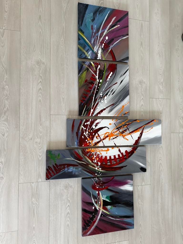 Te Koop 5 luik schilderij abstract kleurrijk 160cm x 88cm, Ophalen