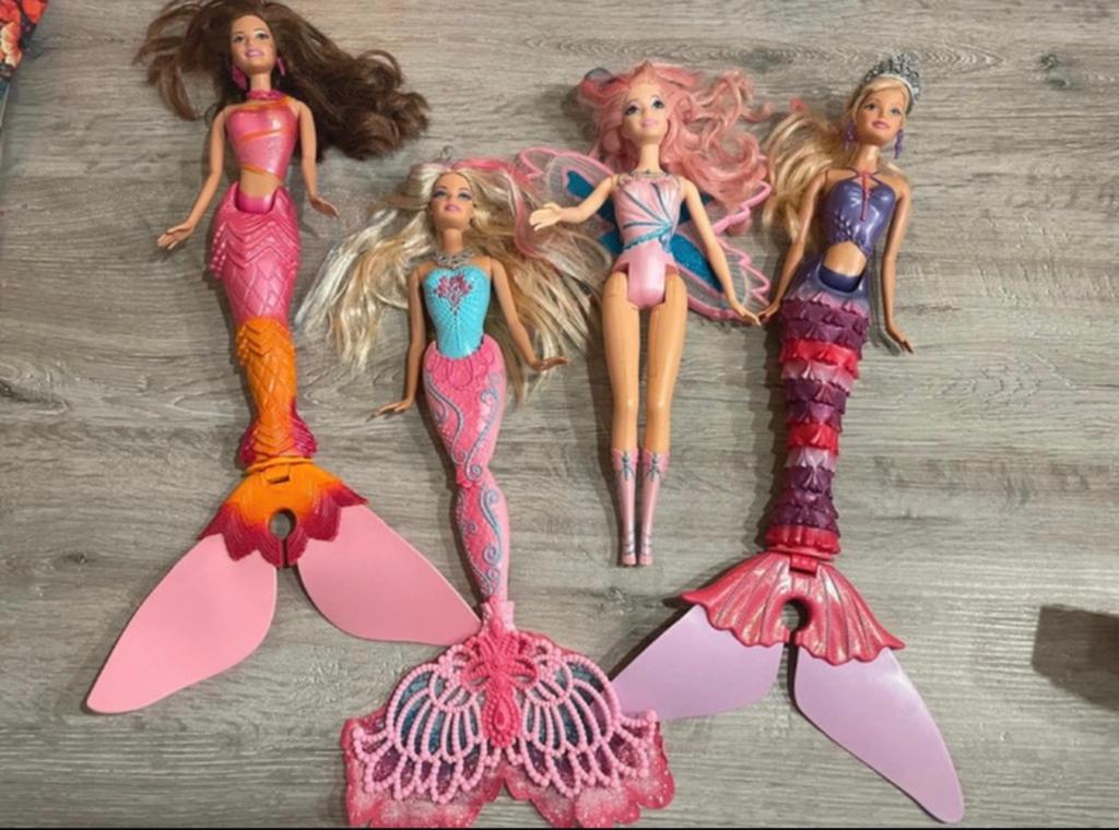 3 Matell zeemeerminnen Barbie's mermaids + 1 vlinder Barbie, Ophalen of Verzenden, Gebruikt, Barbie