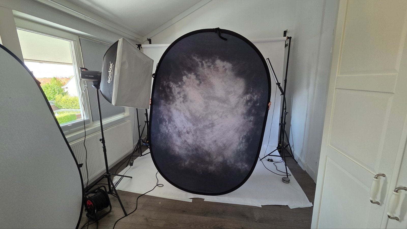 Complete fotostudio set met Godox lampen en achtergronden, Ophalen, Complete fotostudio, Zo goed als nieuw, Inclusief lampen