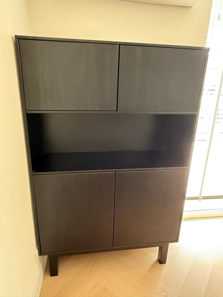 WOOOD - Zwarte Buffetkast, Ophalen, Gebruikt, 100 tot 150 cm, 25 tot 50 cm